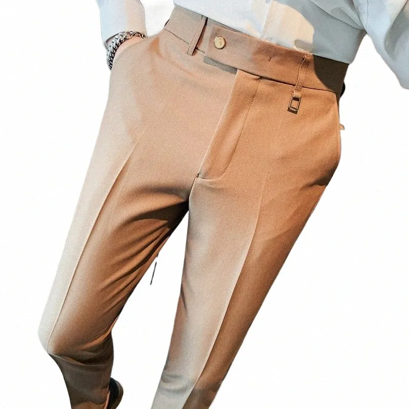 Lmcalzta Mens Dress Pant Big And Tall Flat Front Stretch Straight Fitted Pants With Pockets Expandable Waist Trousers