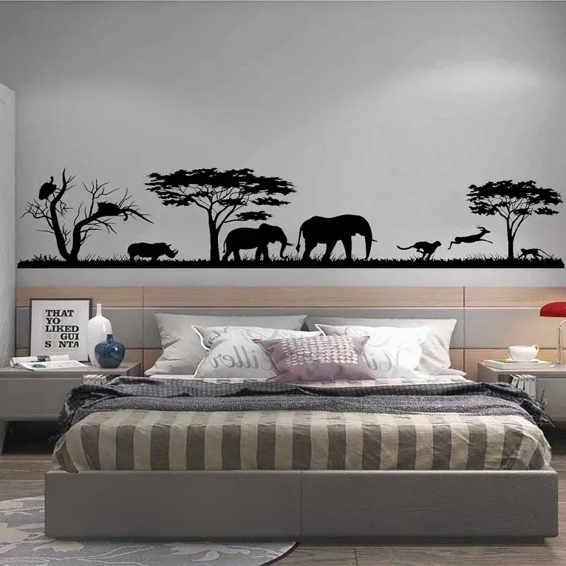 Adesivos de parede de vinil, paisagem da vida selvagem, áfrica, zoológico, natureza, tribo africana, quarto de família, decoração de quarto infantil, mural, presentes para crianças