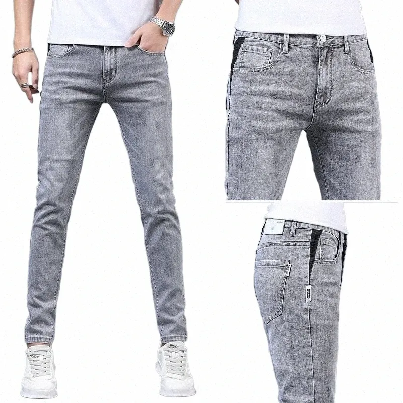 Fiable Mannen Luxe Nieuwe Grijze Effen Denim Broek Slim Fit Tretch Drsigner Skinny Jeans Voor Zomer Casual Wear J9Fa #