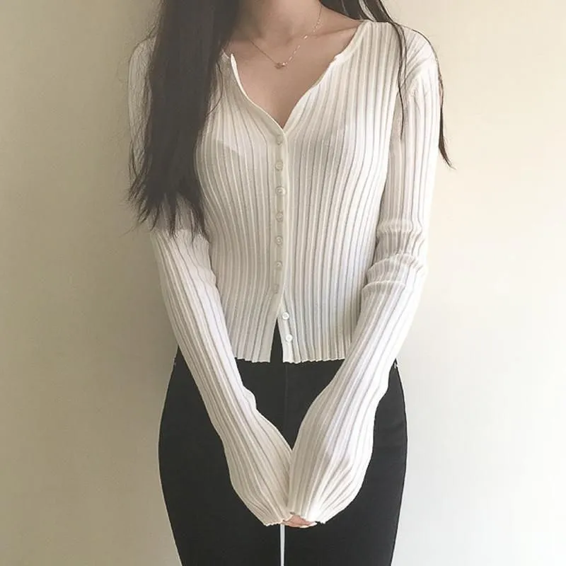 Women`s Sweaters Women`s Korean Elegant Slim Long Sleeve Jumpers O-neck Single Breasted Crop Cardigan Autumn 2022 Fashion All-match