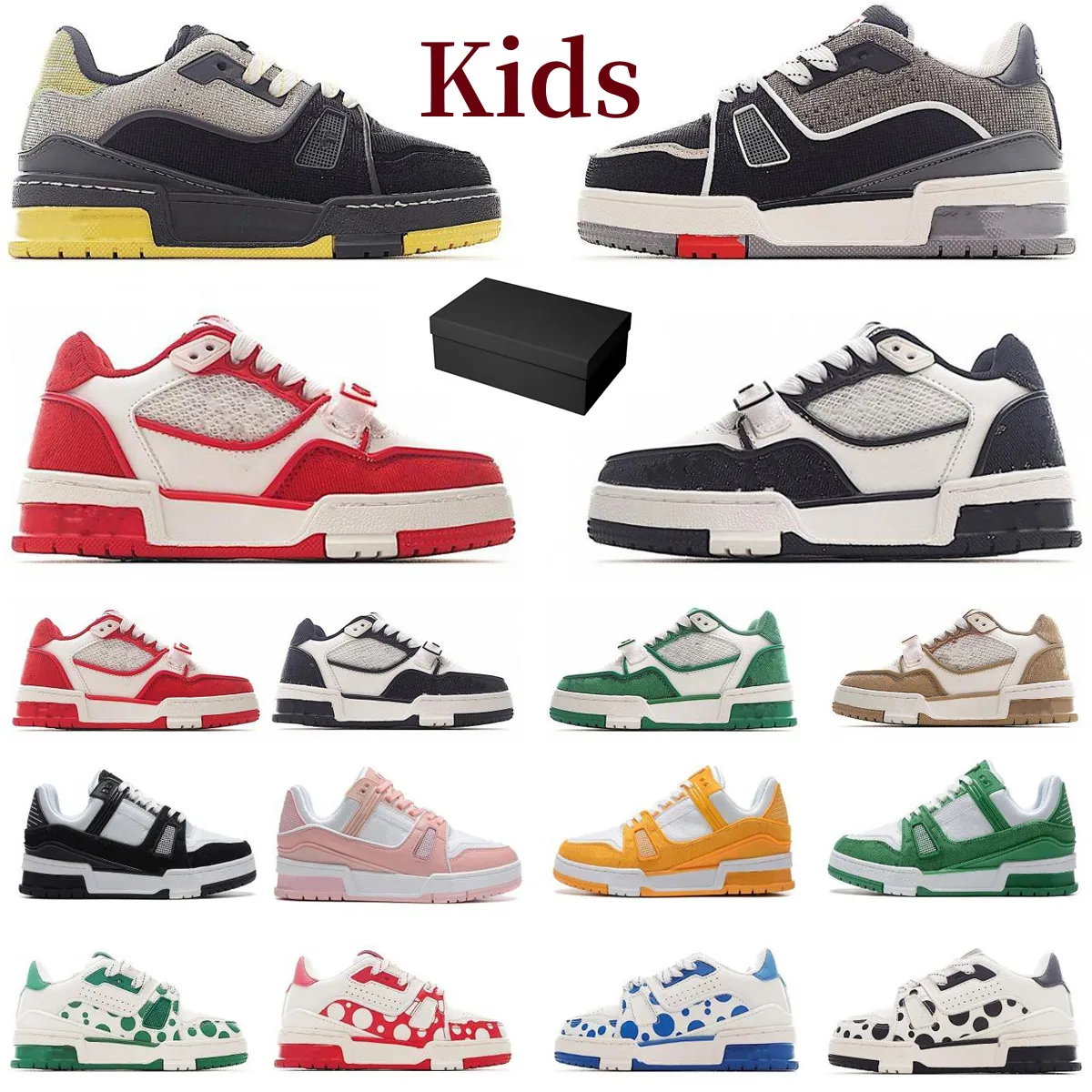 Mit Box Designer Kinderschuhe für Jungen Mädchen Kinder Turnschuhe Sport Mesh Schuh Low Cut Zusammenarbeit Fragmente Militärgrau Säugling Kleinkind Trainer 2024 Heißer Verkauf