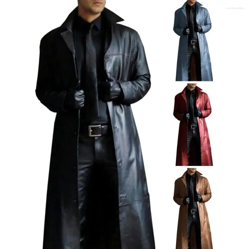 Trenchs de hommes manteaux hommes veste en cuir synthétique manteau élégant avec col rabattu coupe-vent streetwear pour mince