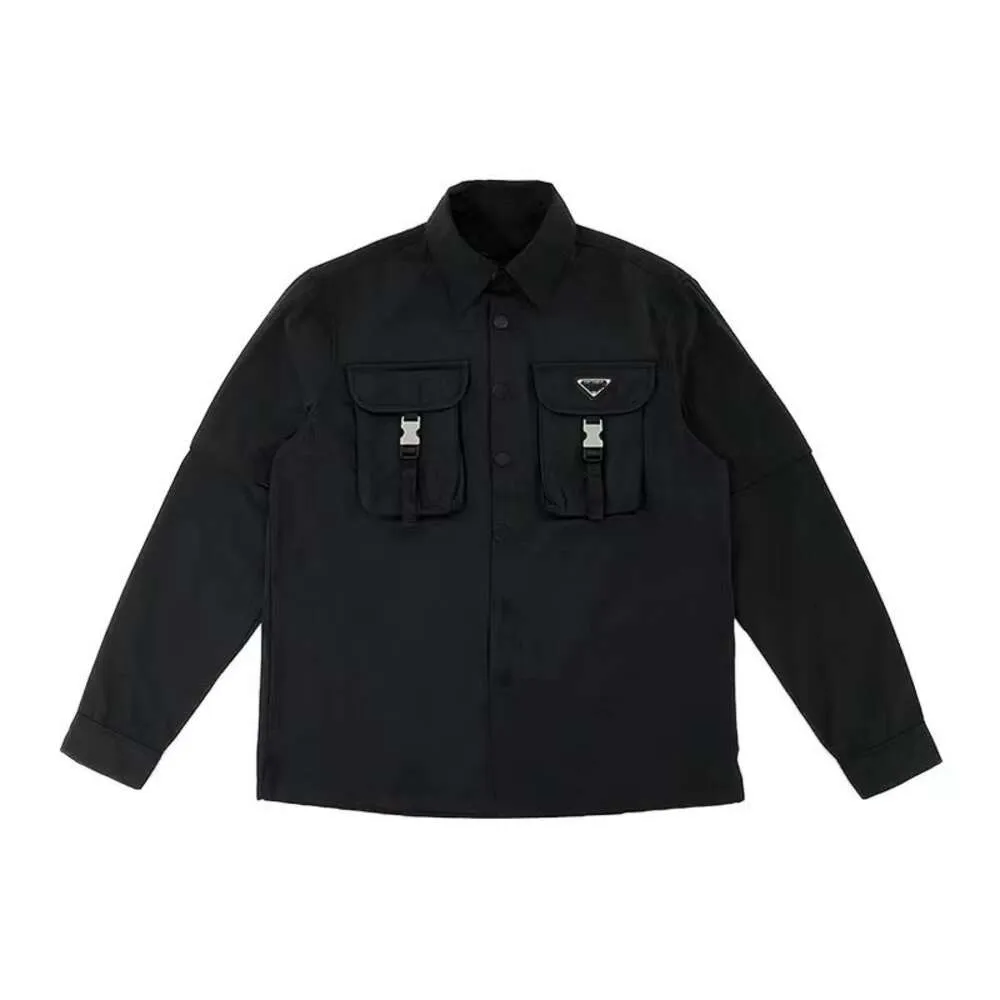 Versión alta marca de moda P familia FW nuevo logotipo triangular pareja versátil estilo Casual camisa con botones chaqueta