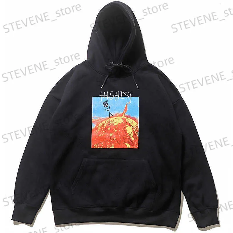 Men's Hoodies Sweatshirts Retro Strtwear Highest Letter Foam Black Flce Hoodies Men and Women Hip Hop Oversized Casual Hooded Sweatshirts T240326