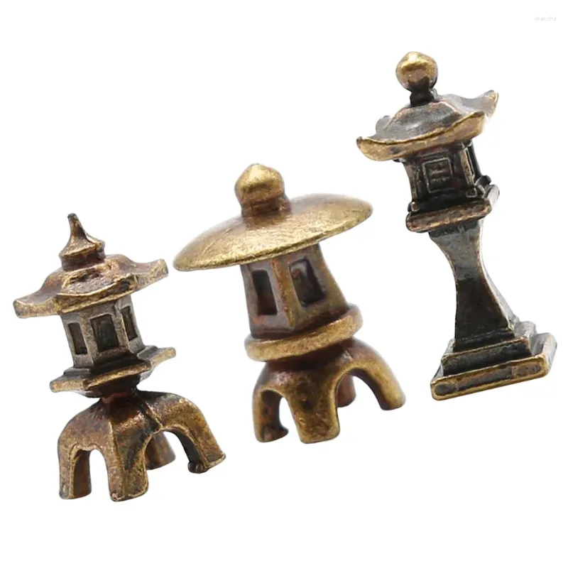 Garden Decorations 3 Pcs Copper Tower Statue Pagoda Lantern Model Ornament Mini Decoration Miniature Small Household Home