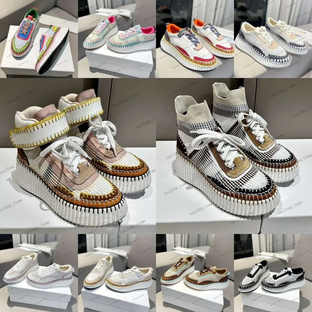 Nama Sneakers scarpe punto ricamato in pelle scamosciata mesh platform trainer Designer Donna Scarpe casual marca uncinetto Rainbow Runner Running Sports Calzino stivali Taglia 35-42