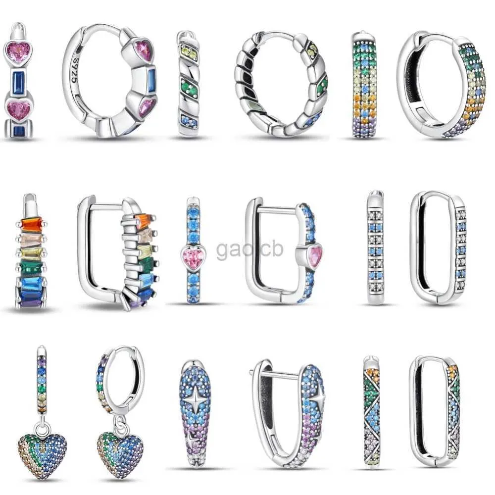 Hoop Huggie 925 argent Sterling géométrique couleur série bijoux mode Zircon rond cerceaux boucles d'oreilles femmes bijoux exquis cadeau accessoires 24326