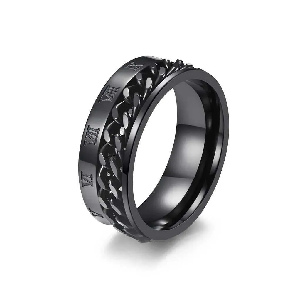 Band Rings Anti Anxiety Relaxing Man Band Ring Roman Digital Titanium Steel Rotating Chain Multi functional Fidget Rotating Ring Anillo J240326