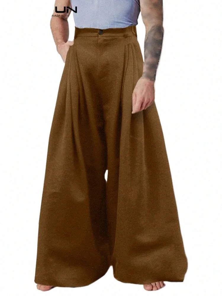 Fi Men Wide Leg Pants Joggers Butt Streetwearゆるい固形色のズボンハイウエストカジュアルパンタルS-5XL INCERUN 2023 M8SA＃