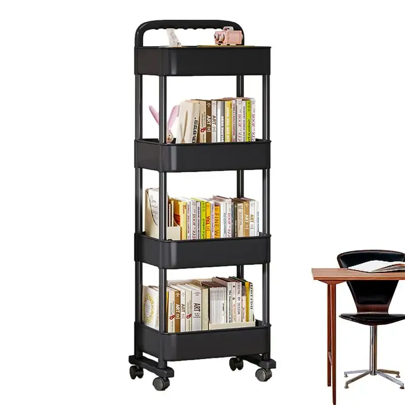 Raflar hareketli kitaplık sepeti mobil depolama arabası sepeti kitaplık çok katmanlar, yatak odası mutfak için tekerlekler ile hareketli kitaplık