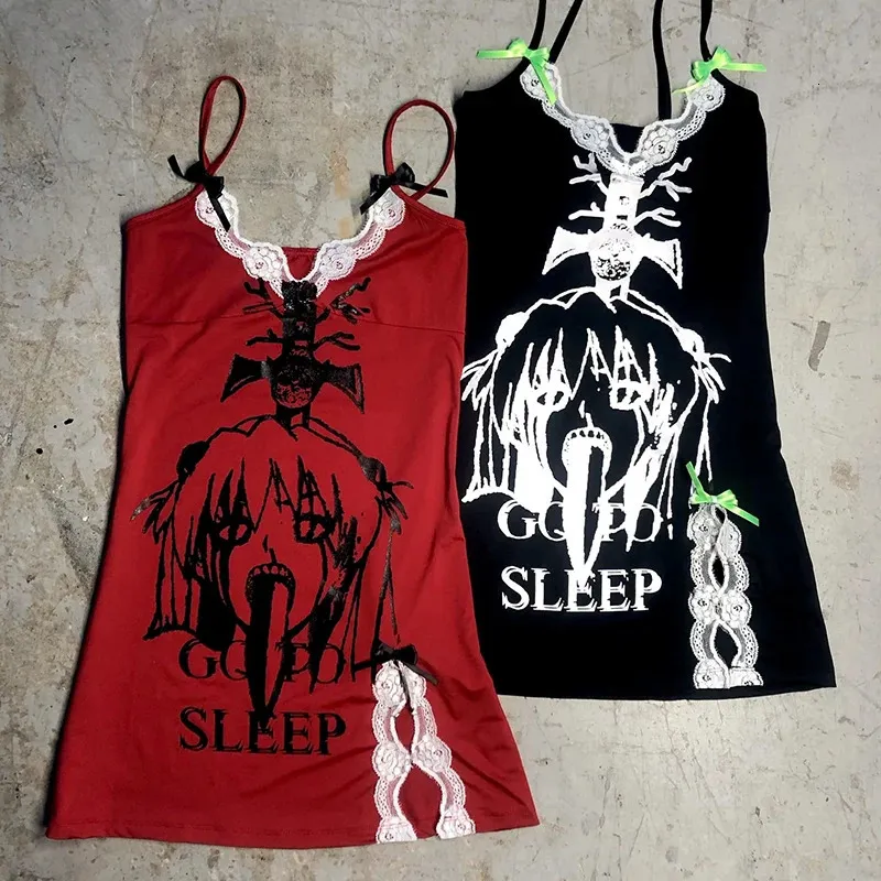 Emo Girl Gothic Punk Princetic Print Fomens Dress Y2K Harajuku Sexy Slim Chic Streetwear