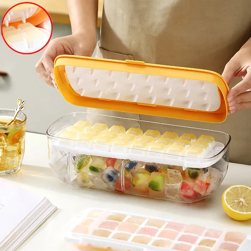 Tools Silicone Ice Cube Tray med lock 2 i 1 Ice Cube Storage Box Ice Cream Making Mold Party Bar Drinks Whisky Cocktail Ice Maker