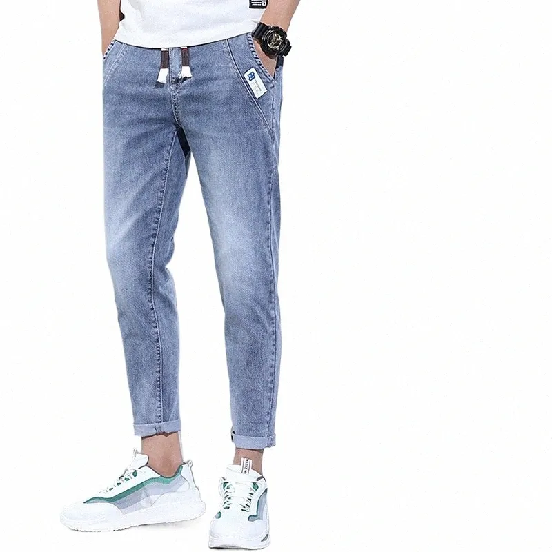 summer Drawstring Baggy Blue Boyfriend Harajuku Casual Hip Hop Male Cargo Denim Stylish Designer Jogger Cowboy Haren Jeans Pants D4vo#