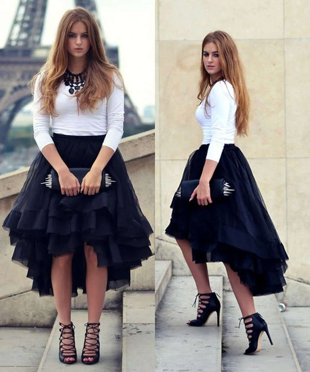 Punk Misshow Gothic Hi-lo Tutu Skirt Women Elastic Waist High Low Tulle Maxi Dress for Party Carnival Match Rivet Jacket