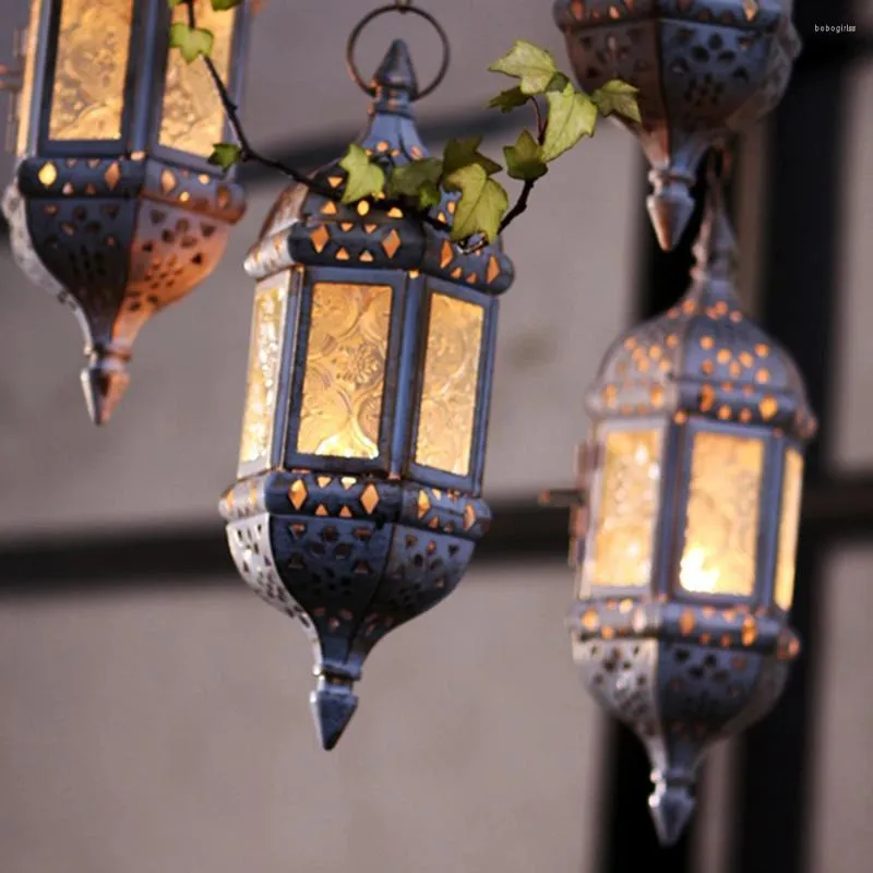 Castiçais vintage metal oco pendurado lanterna titular marroquino castiçal natal jardim festa de casamento decoração para casa