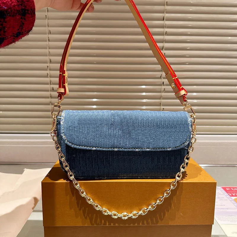 Portefeuille sur chaîne Ivy sous les bras sacs à bandoulière bandoulière Shopping Hobo Denim bleu sacs à main sac à rabat sous les bras femmes sac à main sac à main messager portefeuille sangle réglable