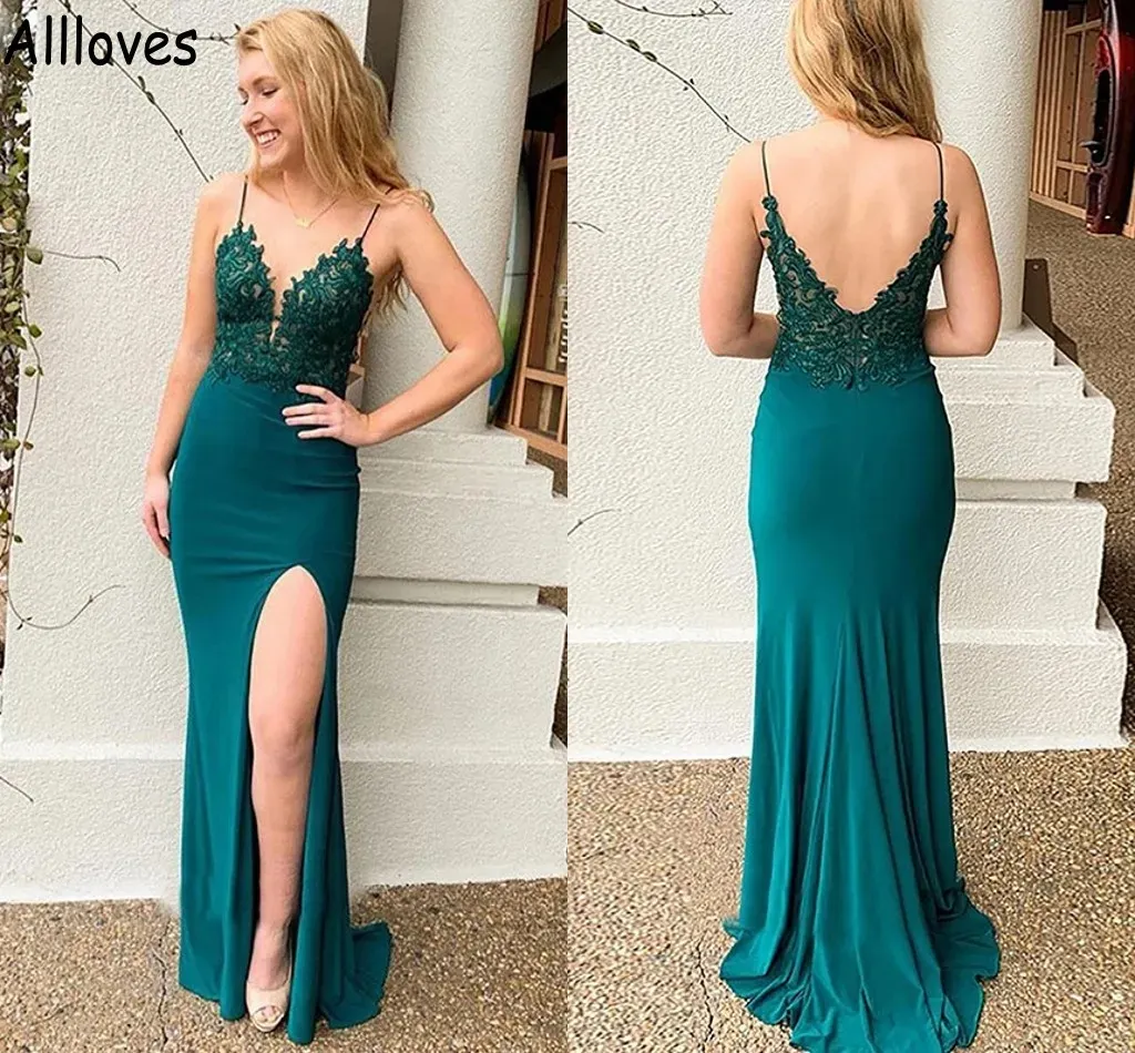 Peacock Green Prom Dresses Sexiga spaghettirand