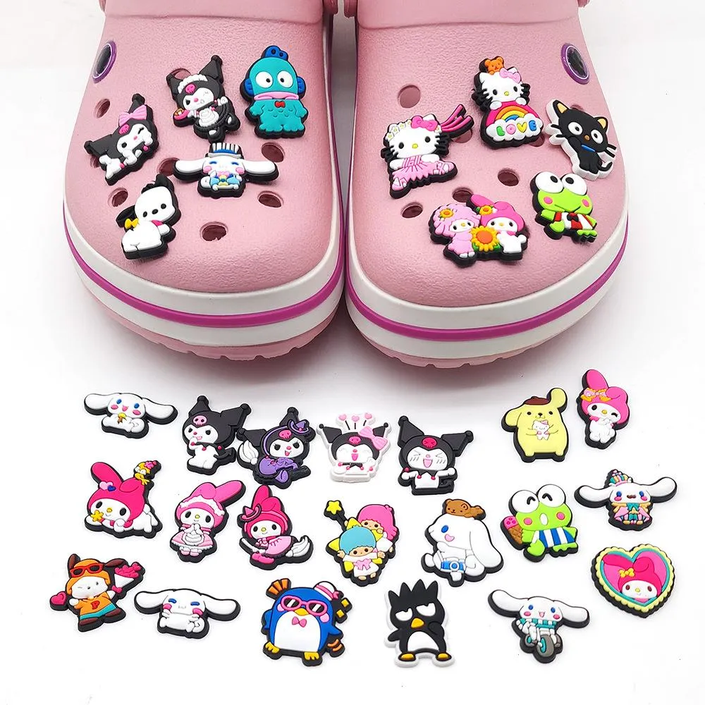 Baby Mädchen Kuromi Melodie Katzen Anime Charms Großhandel Kindheitserinnerungen lustiges Geschenk Cartoon Charms Schuhzubehör PVC Dekoration Schnalle weiche Gummi-Clog-Charms