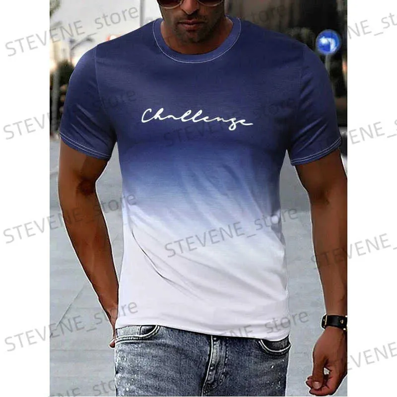 Erkek Tişörtler Vintage Erkek T-Shirt 3D Gradyan Baskı Kısa Slve Üstler Yaz Gündelik Strt Moda Tişört Boyutlu Tişörtlü Erkekler T240325