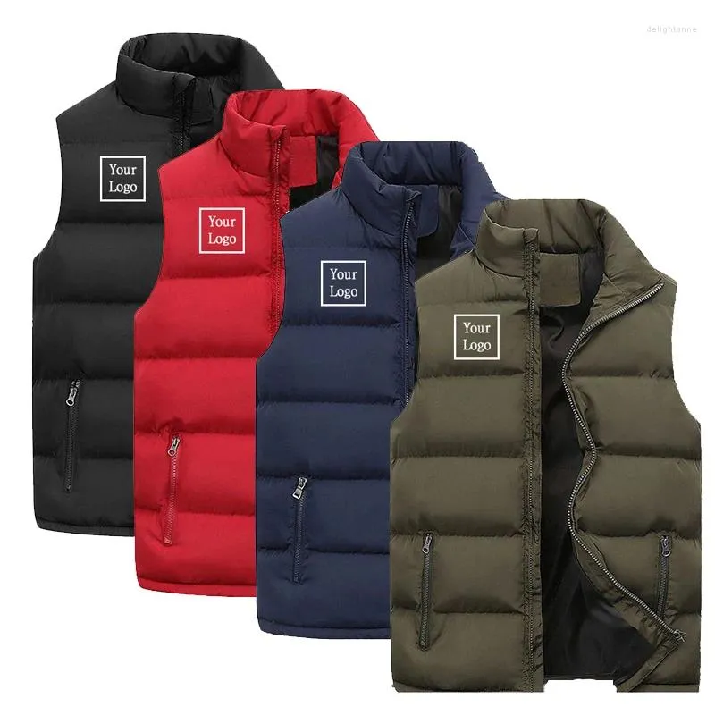 Men's Vests Custom Logo Mens Vest Men Winter Warm Sleeveless Jackets Male Fashion Casual Comfort Thickened Jacket