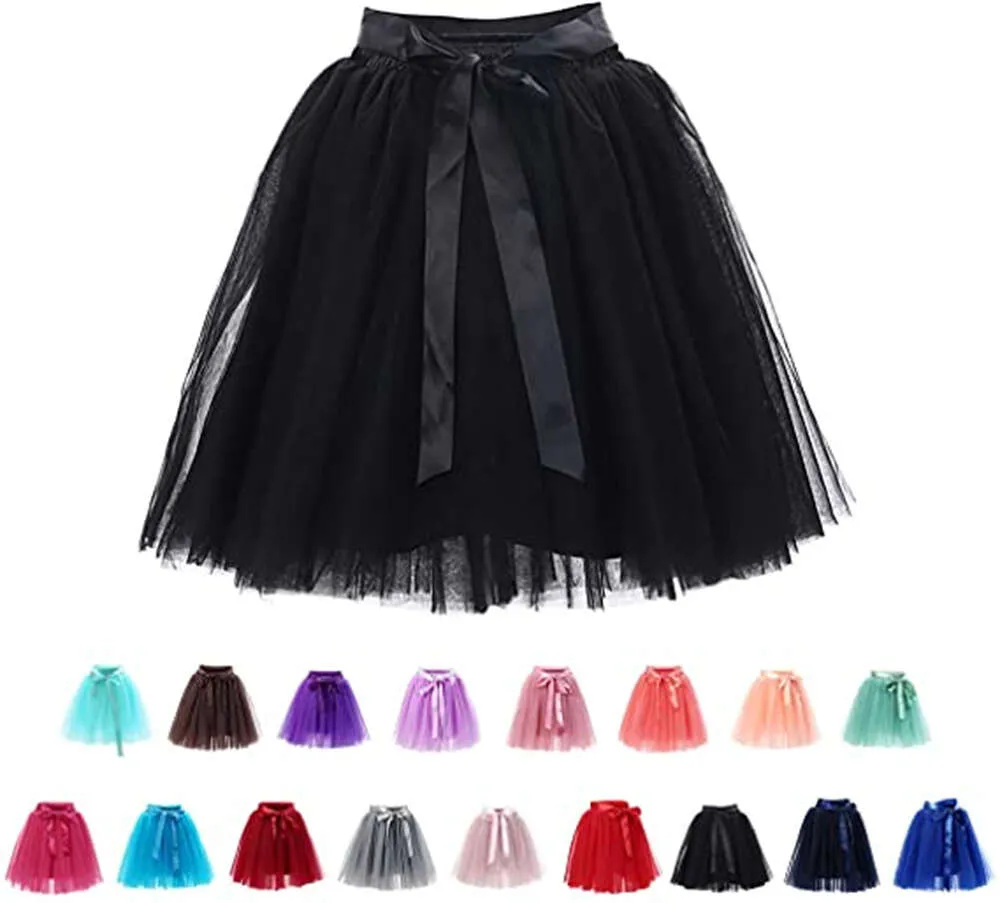 Kvinnor 5 lager tyll kort kjol fritt storlek tutu miniklänning med skärmar festdräkt crinoline petticoat för karneval rockabilly