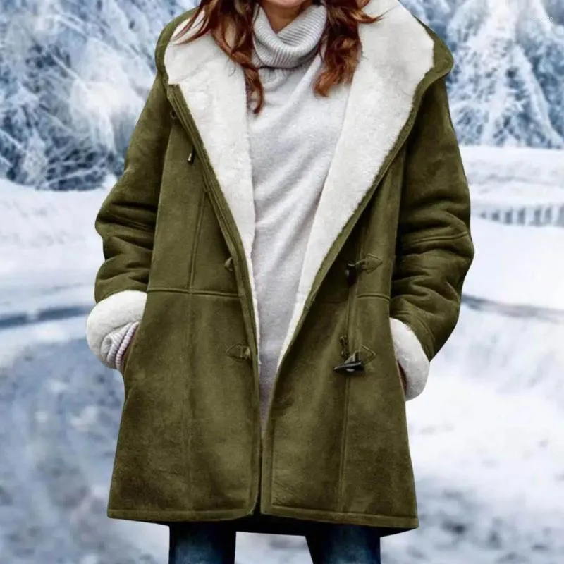 Women's Jackets Women Coat Trendy Female Fleece Lined Single Breasted Hood Jacket For Daily Wear Fuzzy