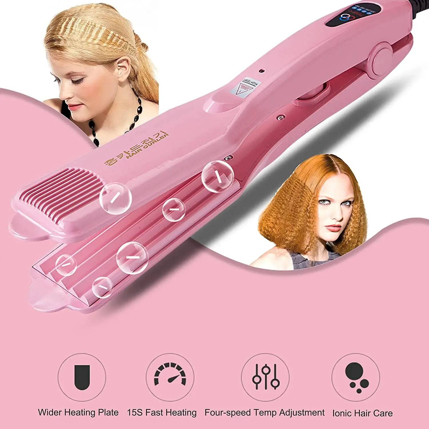 Irons Ceramic Hair Corrugated Flat Fluffy Hairstyle Wide Plates Fast Hair Crimper Flat Iron Curling Wave Volumizing Styler Salon Tool