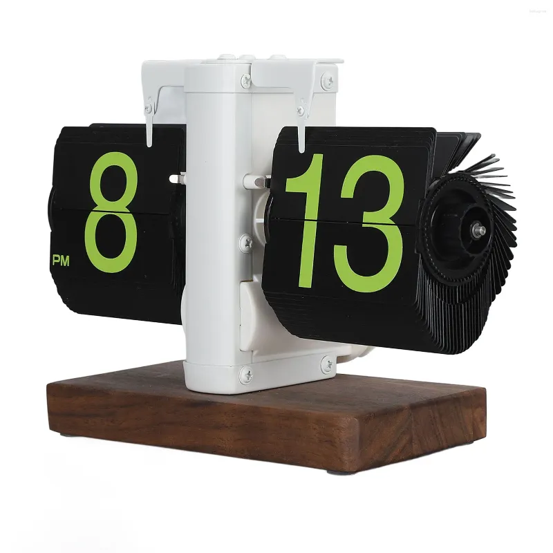 Relógios de mesa Digital Flip Clock 12h Single Sided Grande Números Automático Retro Base de Madeira Mecânica para Decorações de Sala de estar