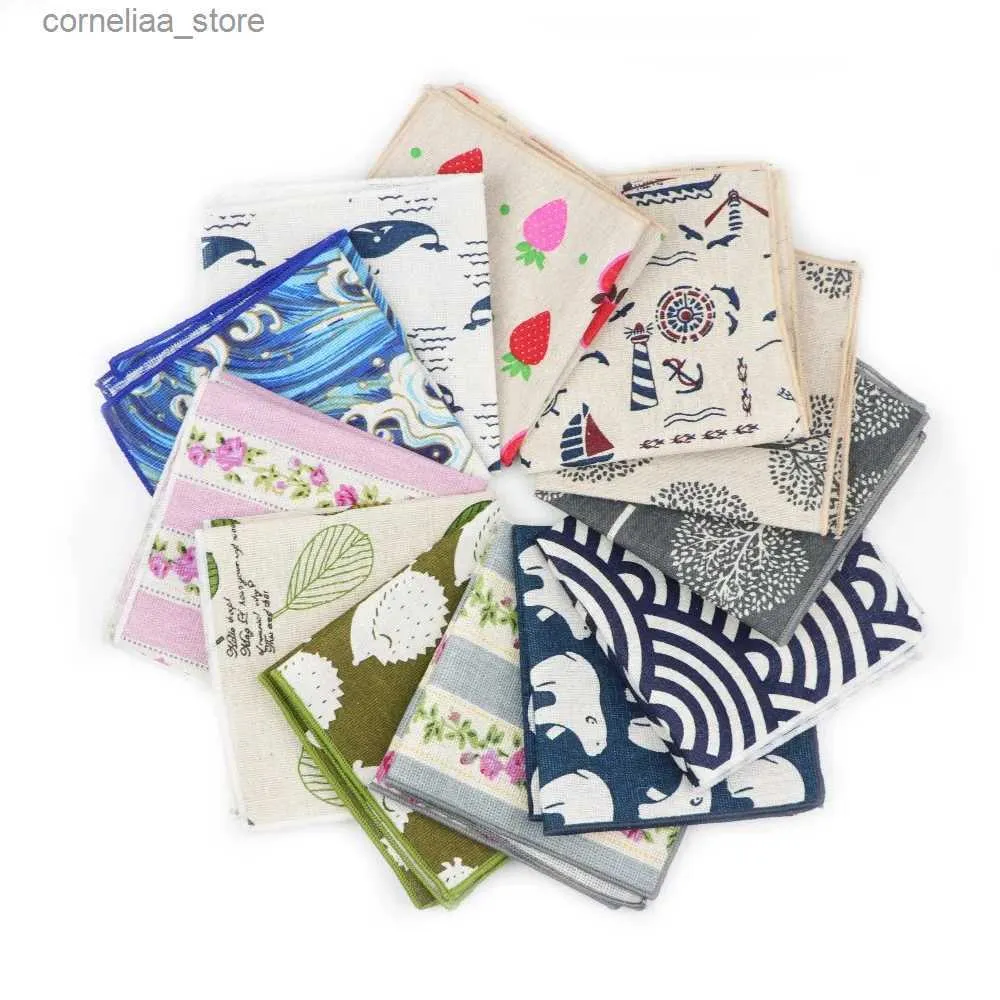 Handkerchiefs Handkerchief Retro Linen Hanky Mens Design Pocket Square Handkerchief 22 * 22cm Y240326