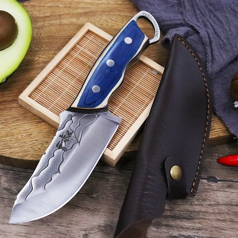 Knives Chef Knife Ręcznie Mięso Cleaver High Carbon Steel Kitchen Komera z skórzaną nożem krojenia BBQ