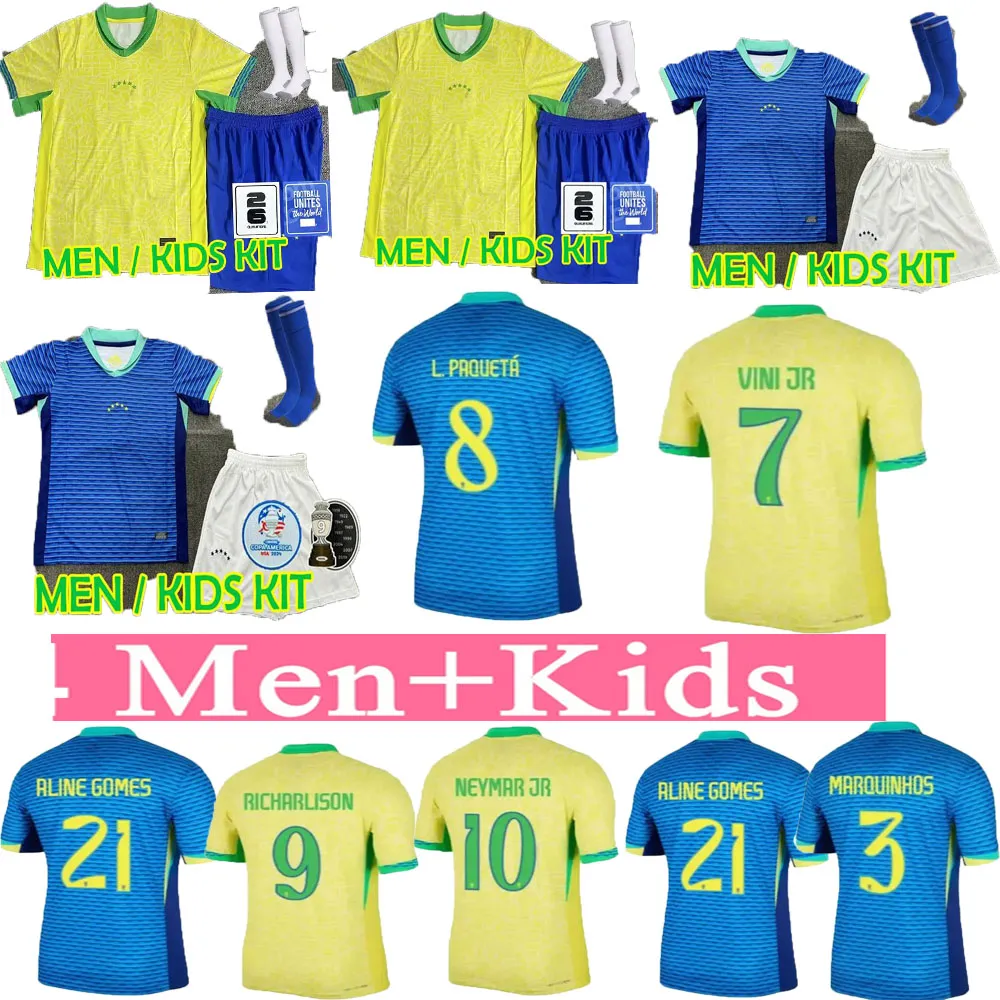 five stars BRAZILS 24/25 Copa America Cup football jerseys Rip Stop Camiseta de futbol PAQUETA shirt maillot MARQUINHOS VINI JR brasil RICHARLISON MEN KIDS NEYMAR