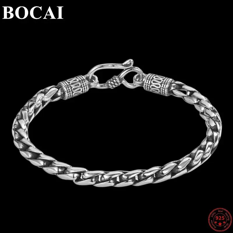 Genuine BOCAI S925 Sterling Silver Bracelets for Men Women Fashion Screw Thread Weaven Twist-chain Punk Vintage Jewelry 240313