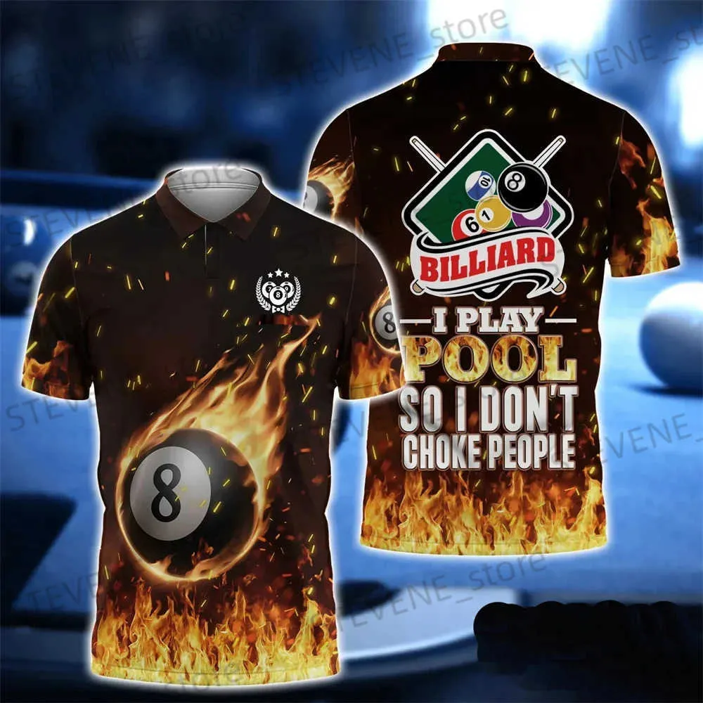 Heren T-shirts Zomer Strt Casual POLO Shirt Cadeau voor biljartspelers 9 Ball Biljart en schedel Gepersonaliseerde 3D-geprint herenpoloshirt T240325