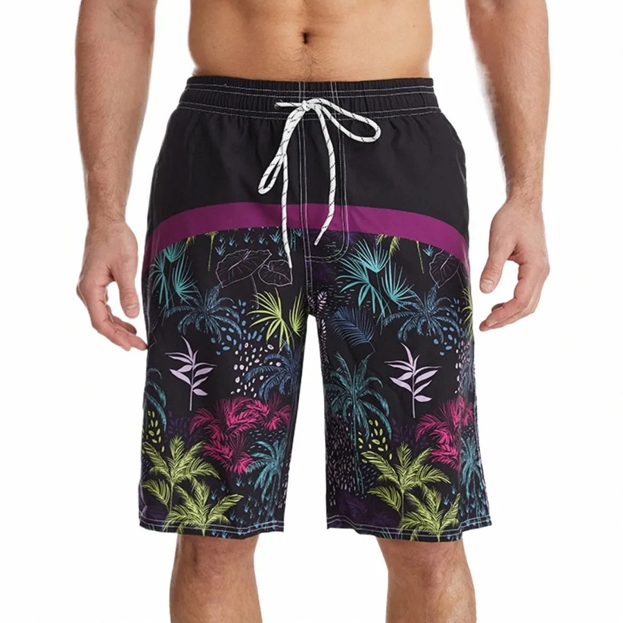 Herren Neue Böhmische Badeshorts Stilvolle Blätter Drucken Badehose Schnell Trocknend Lose Surfen Strand Badeanzug Hawaiian Casual Bademode 90CD #