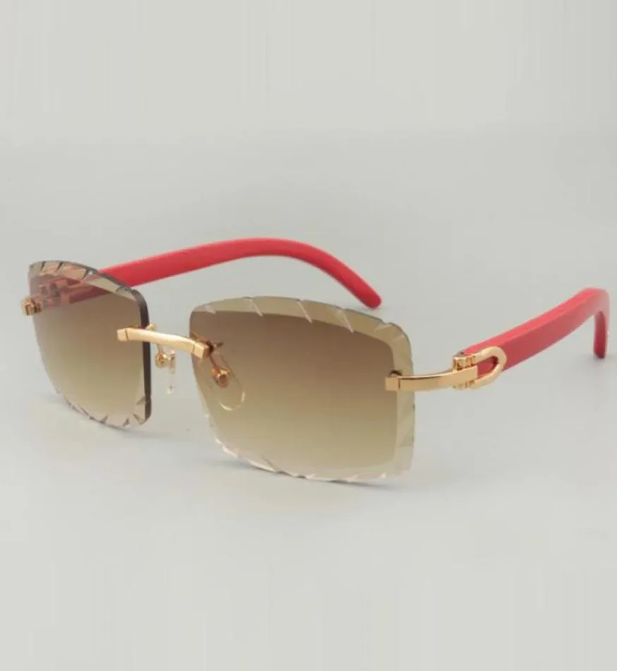 Czerwone drewniane świątynne okulary przeciwsłoneczne A8100915 z grawerowanym obiektywem 56mm8062439
