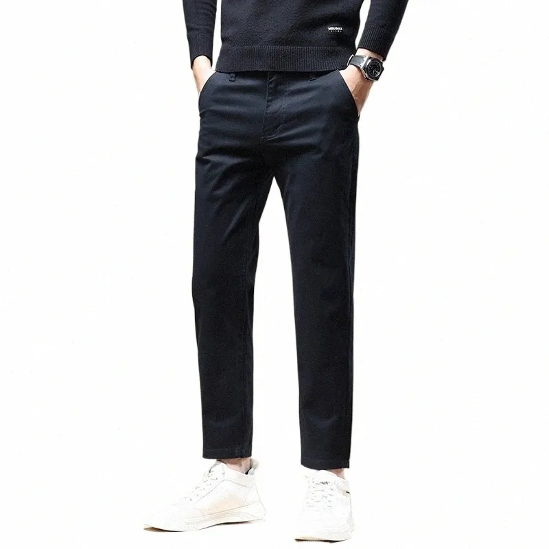 Męskie spodnie Cott Casual Elaste Męskie spodnie Man Lg Prosty wysokiej jakości 4 kolory Plus Size Pant Suit 42 44 46 Cy9114 P1BQ#