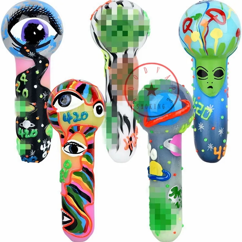 Latest 420 Styles Colorful Painted Glow In The Dark Pipes Glass Filter Bowl Portable Herb Tobacco Cigarette Holder Smoking Handmade Handpipes DHL