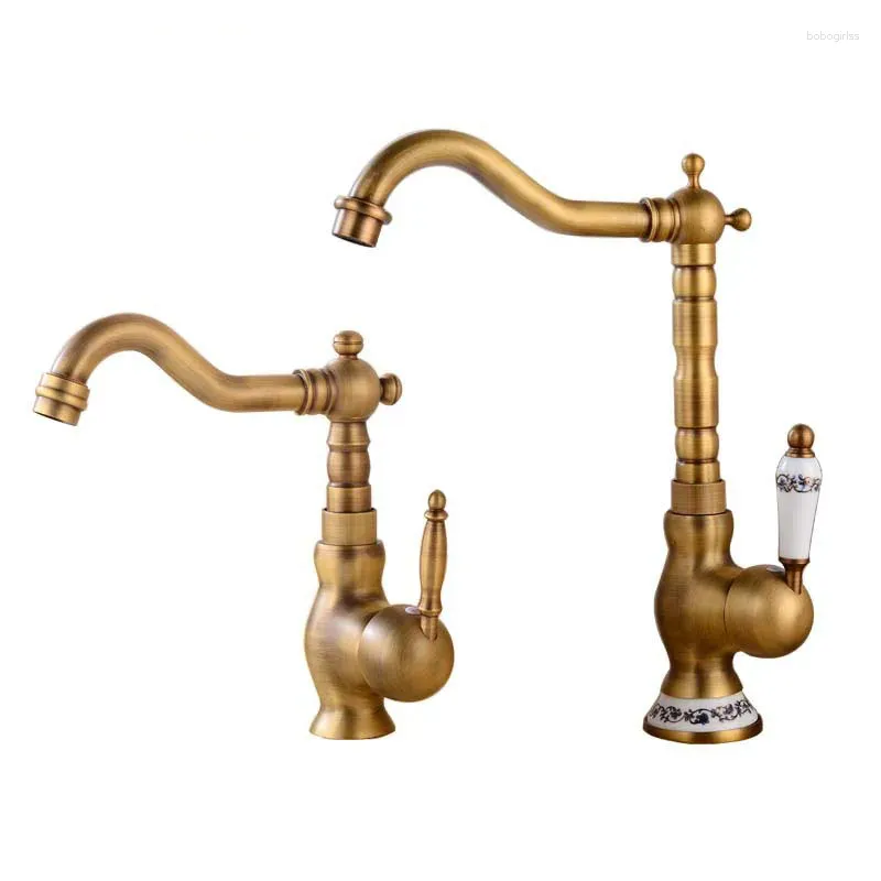 Bathroom Sink Faucets Basin Faucet Antique Brass Deck Mounted Single Hole Washbasin Tap Rotatable &Cold Mixer Water Kitchen