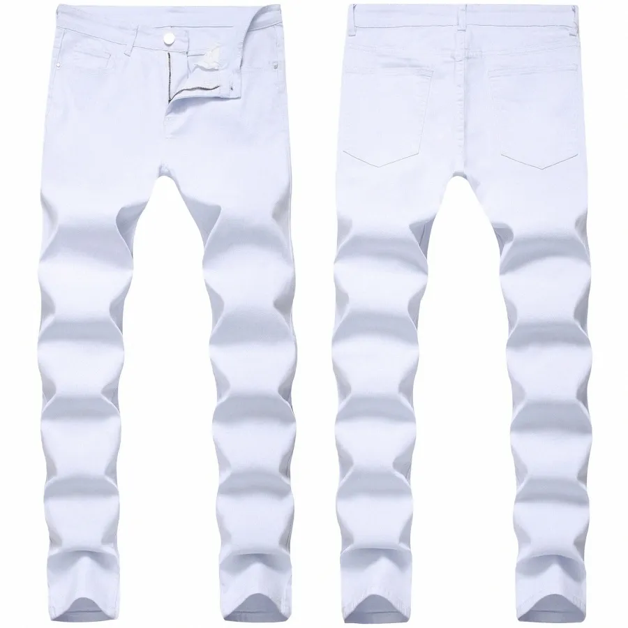 Nouveau Style Hommes Blanc Slim Fit Jeans Hot Fi Stretch Casual Skinny Jeans Hommes Crayon Pantalon Cott Denim Pantalon Mâle 28-40 o2FL #