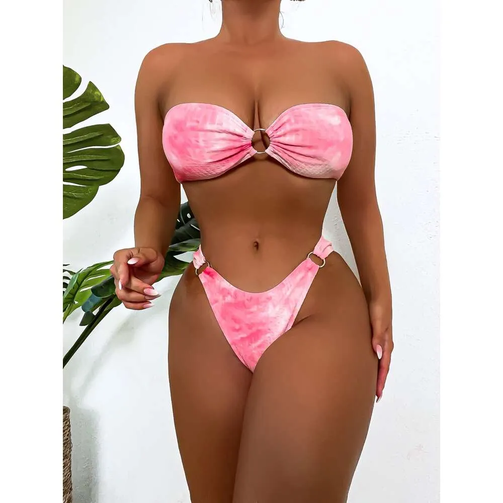 Błyszczący nowy seksowny stanik różowy halo barwiony bikini x02 bikini x02