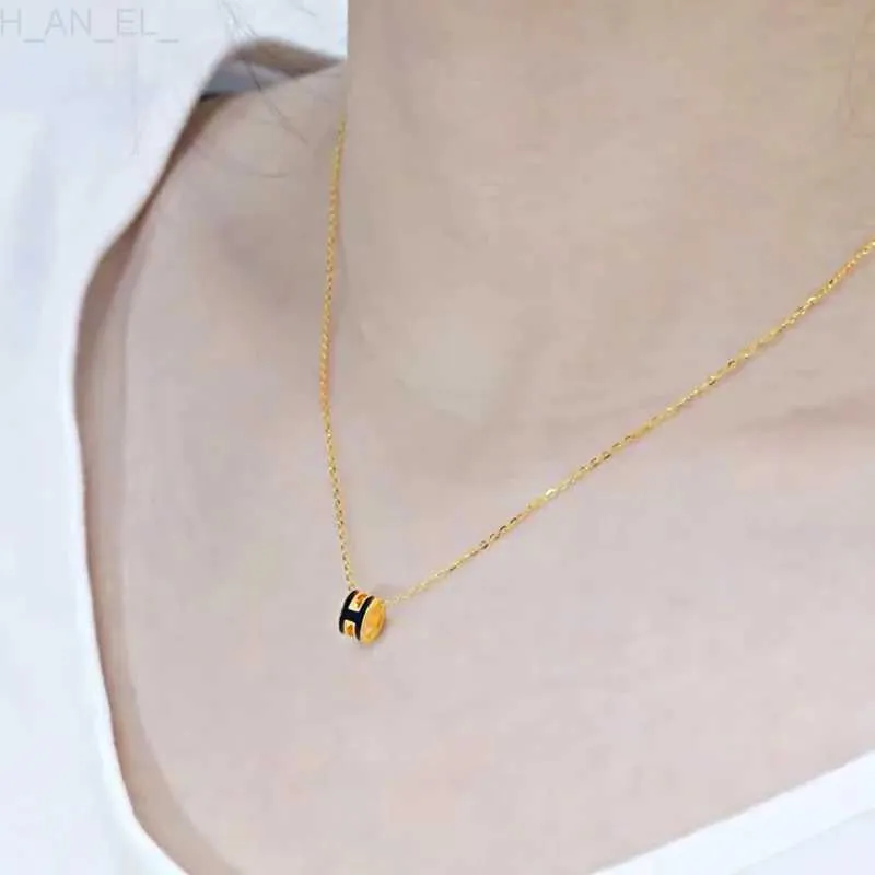 Pendant Necklaces Pure gold gold fashion epoxy pendant English letter H pendant necklace gold jewelryC24326