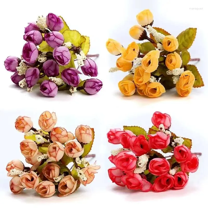 Fleurs décoratives de mariage, 5 fourchettes, fleurs artificielles, couleur d'automne, bourgeon étoile, petite Rose, décoration de jardin de maison DIY