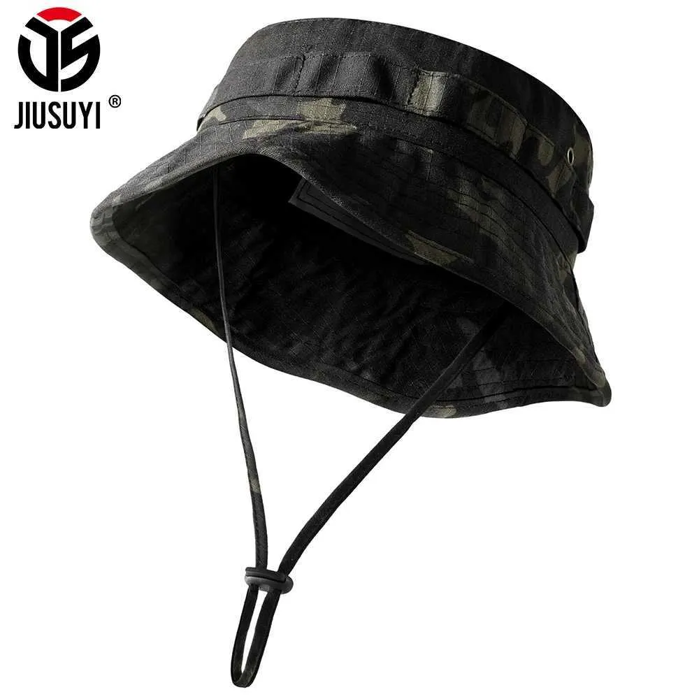 Camo Boonie Mens Hat Tactical Military Fighting Hat Multi Camera Panama Sommarjakt Vandring Fiske Utomhus Sport Sun Hatc24326