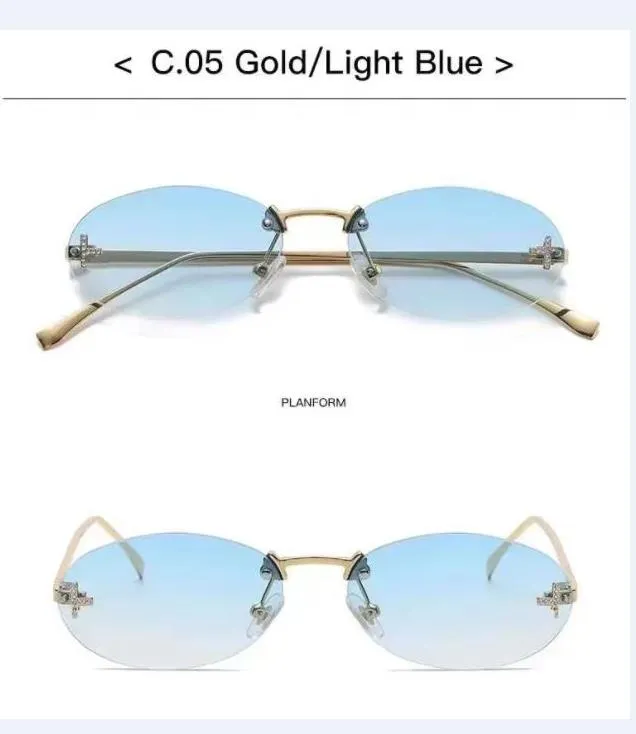 Fashion designer sunglasses for both men and women, simple daily leisure metal rimless glasses resolve strict and stale jobs better younger physical taste windy June