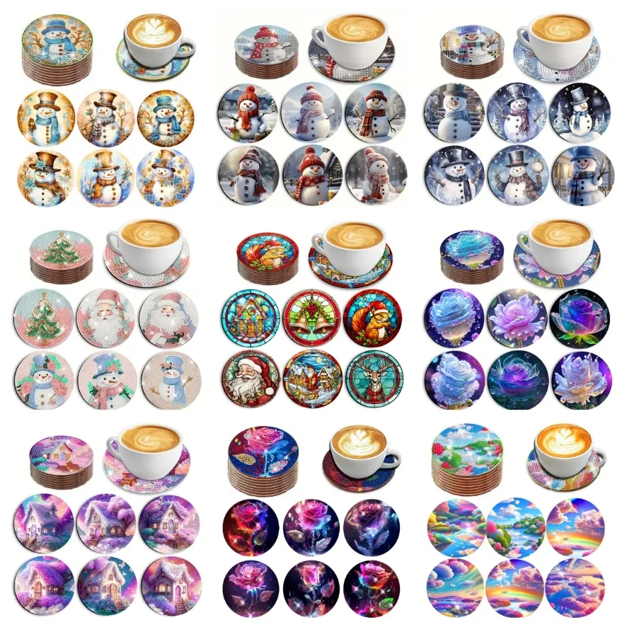 Stitch 6pcs DIY Christmas Diamond Målning Coaster Snowman Cartoon Cup Cushion Diamond Embroidery Mosaic Table Placemat (ingen hållare)