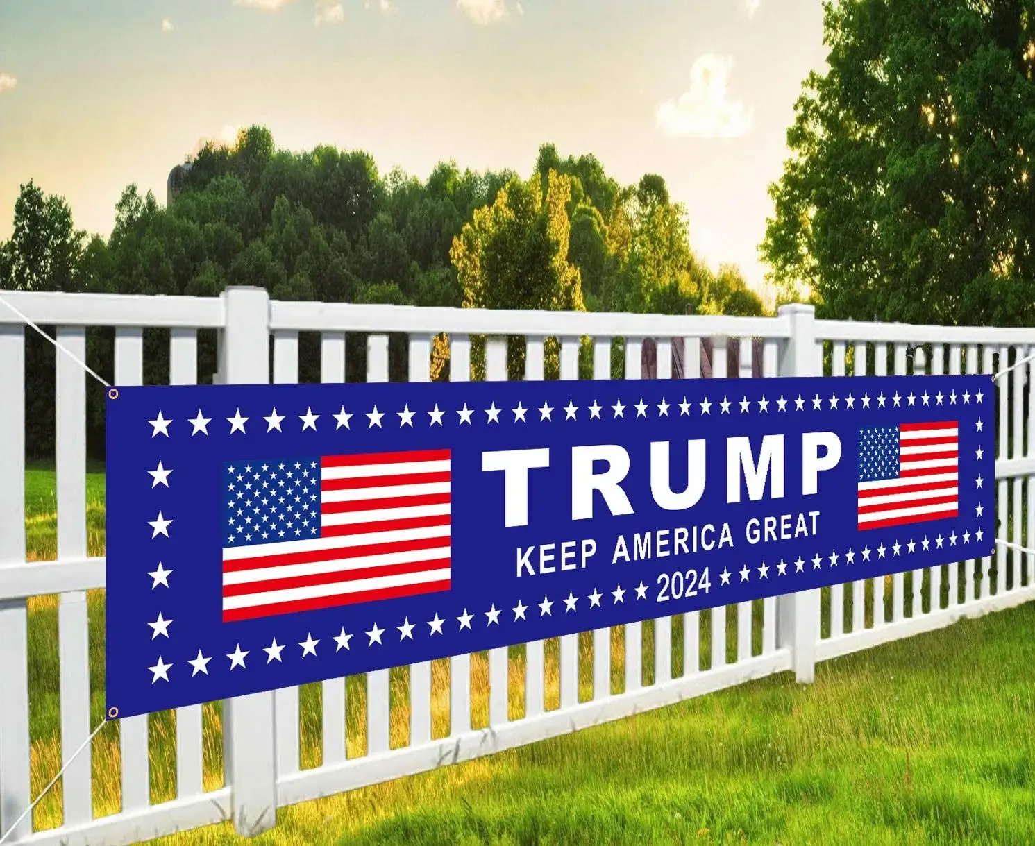 Accessori Trump Keep America Great Again 2024 Banner con 4 occhielli in poliestere per pubblicità da giardino Decorazione da appendere per interni ed esterni