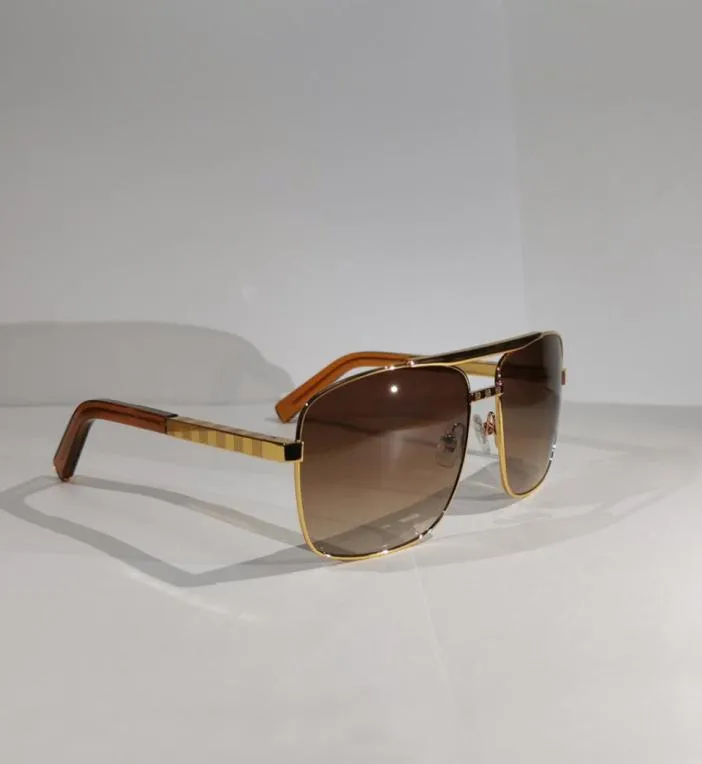 Quadratische Sonnenbrille Haltung Gold Metall Rahmen Brown Grandient Accessorie Männer Brillen UV -Schutzlinsen mit Box8706180