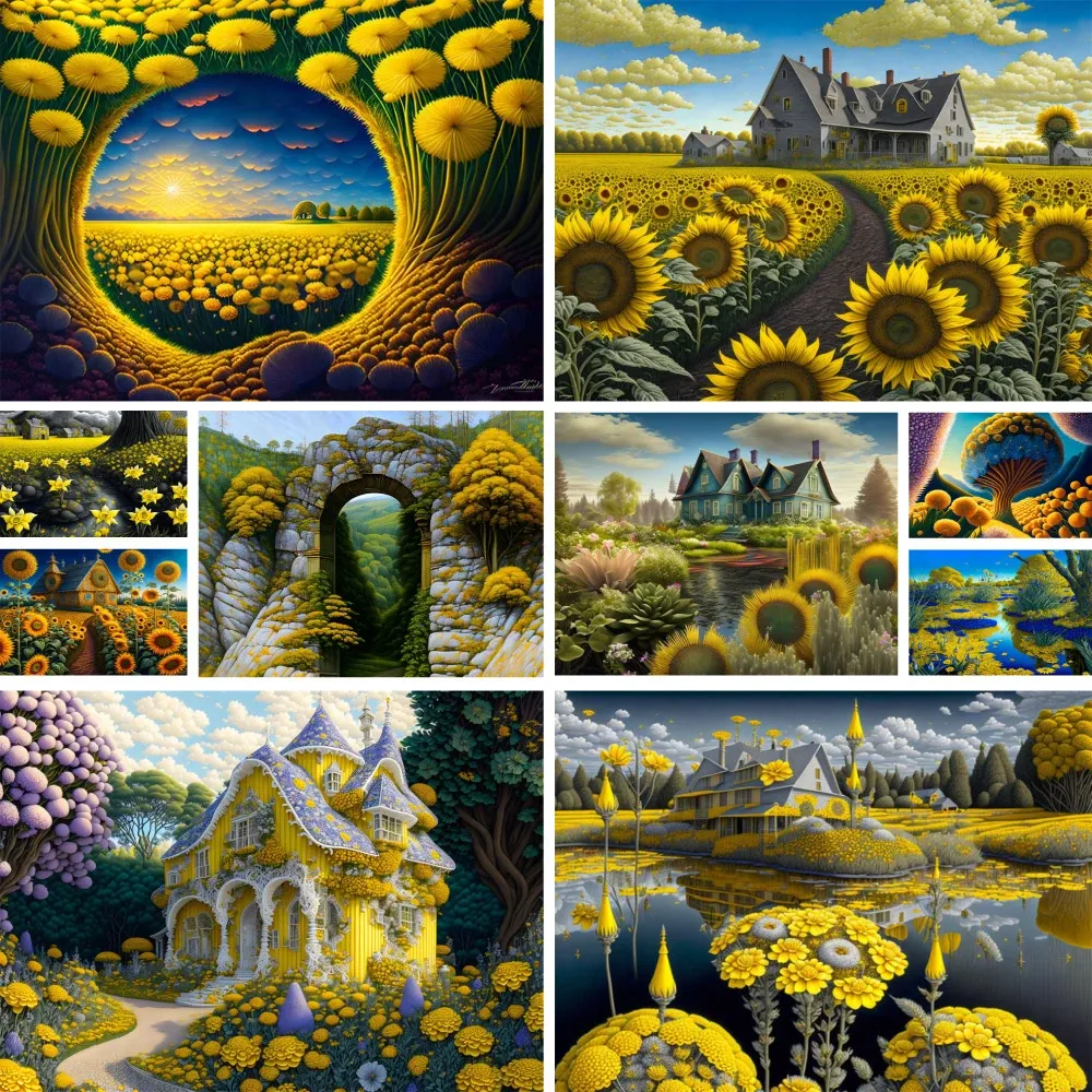 Craft Landscape Yellow Flowers Sunflower Paint By Number Custom Craft Kit For Adults Wall Decor Mother's Gift Dropshipping 2023 NEW