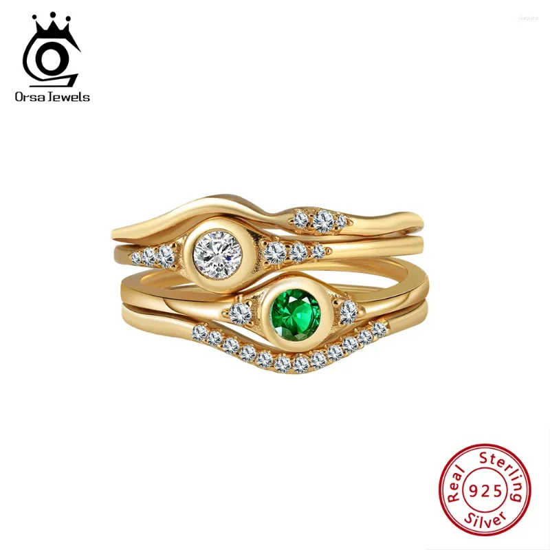 Cluster-Ringe ORSA JEWELS Brillantes 925er Sterlingsilber, luxuriös, stapelbar, 14 Karat vergoldet, zierliches Fingerband für Damenschmuck, APR29