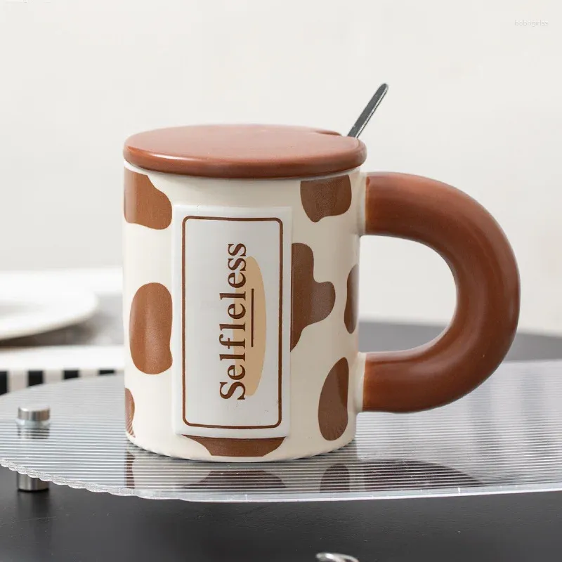 Tassen Kreative Tiertextur Keramiktasse mit Deckel und Löffel 360 ml Kaffeetassen Wärmeisolierung dicker Handgriff Trinkgeschirr Milchbecher Geschenke